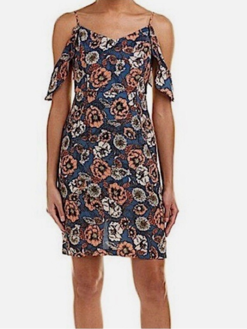 ASTR The Label blue floral mini dress with orange and white flowers, size M